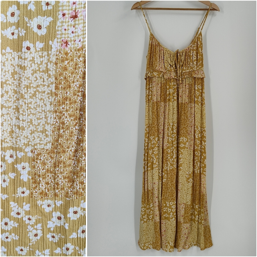 Mustard Floral Midi Sundress with Spaghetti Straps